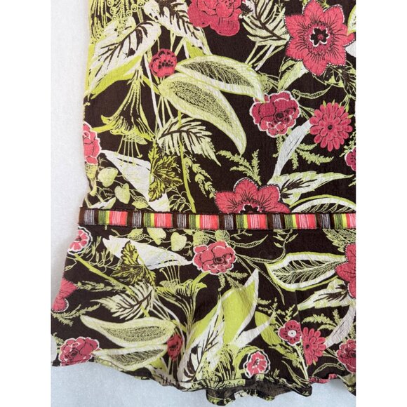 Windridge Floral Ruffle Hem Skirt M Brown Coral Green Floral Print Comfy Feminin - Picture 3 of 8
